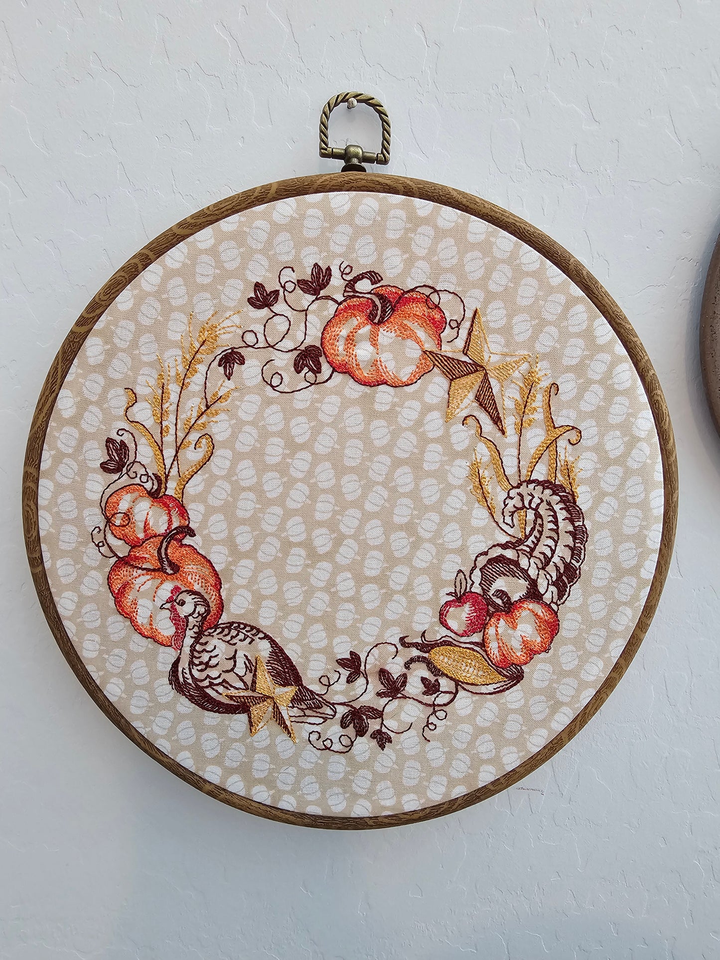 Thanksgiving Turkey Embroidery Wreath Wall Hanging