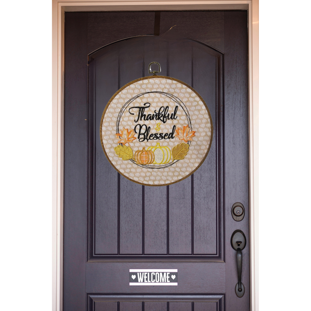 Thankful & Blessed Embroidery Wreath Wall Hanging