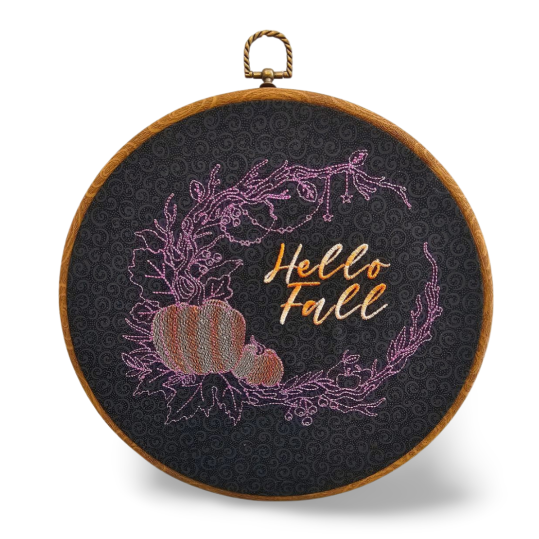 Hello Fall Embroidery Wreath Wall Hanging