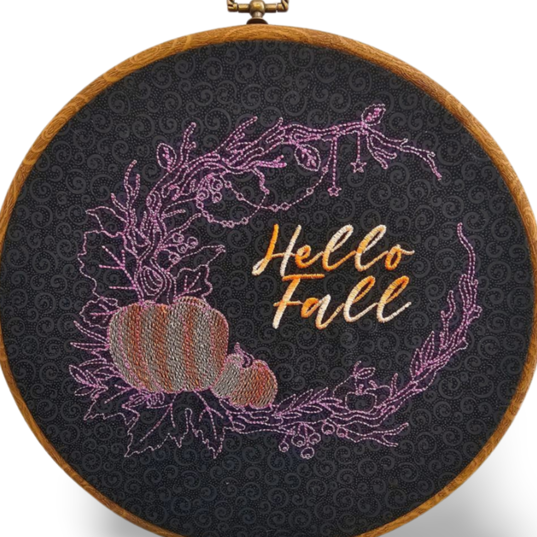 Hello Fall Embroidery Wreath Wall Hanging
