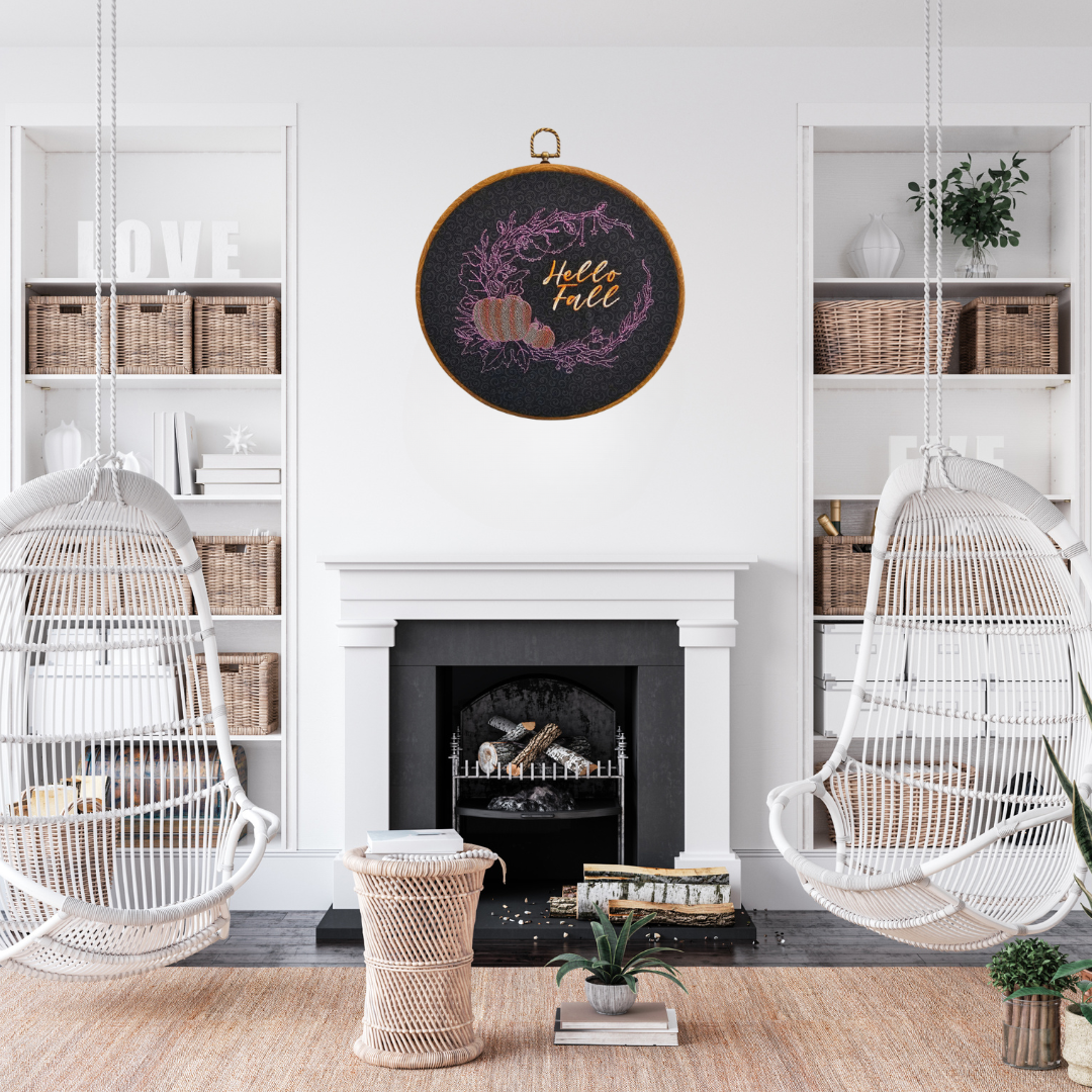 Hello Fall Embroidery Wreath Wall Hanging