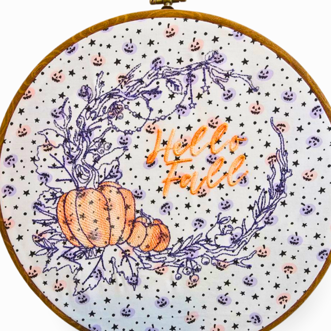 Hello Fall Embroidery Wreath Wall Hanging