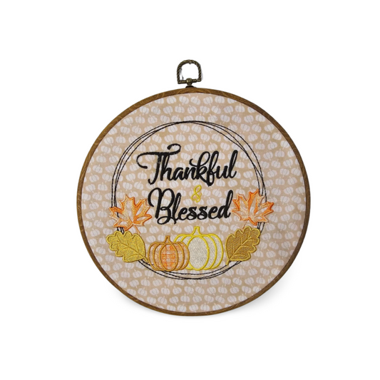 Thankful & Blessed Embroidery Wreath Wall Hanging