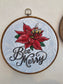 Bee Merry Poinsettia Embroidery Wreath Wall Hanging