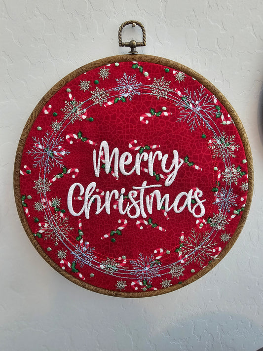 Merry Christmas Embroidery Wreath Wall Hanging