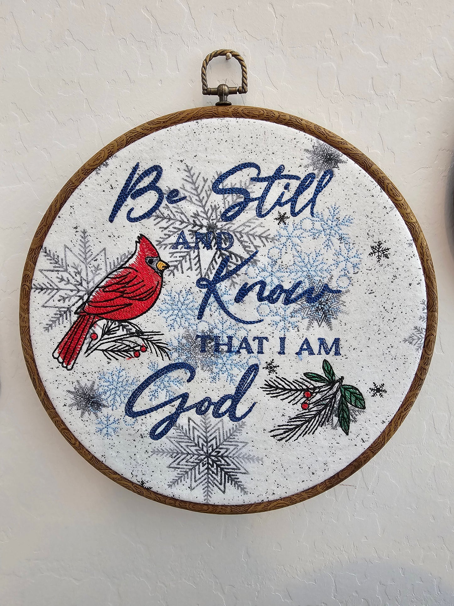 Be Still & Know Embroidery Wreath Wall Hanging