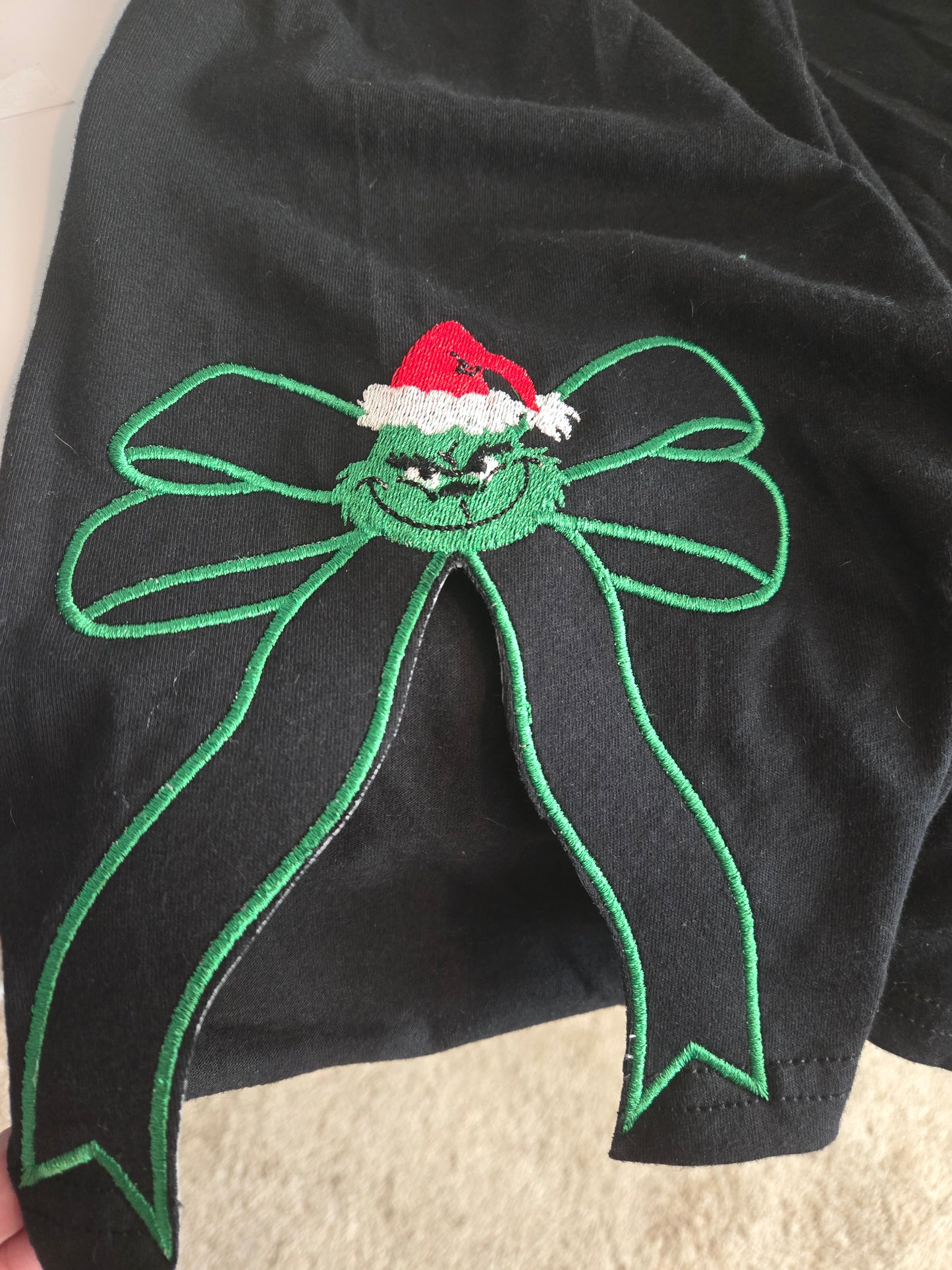 Resting Grinch Face Christmas Shirt & Side Bow