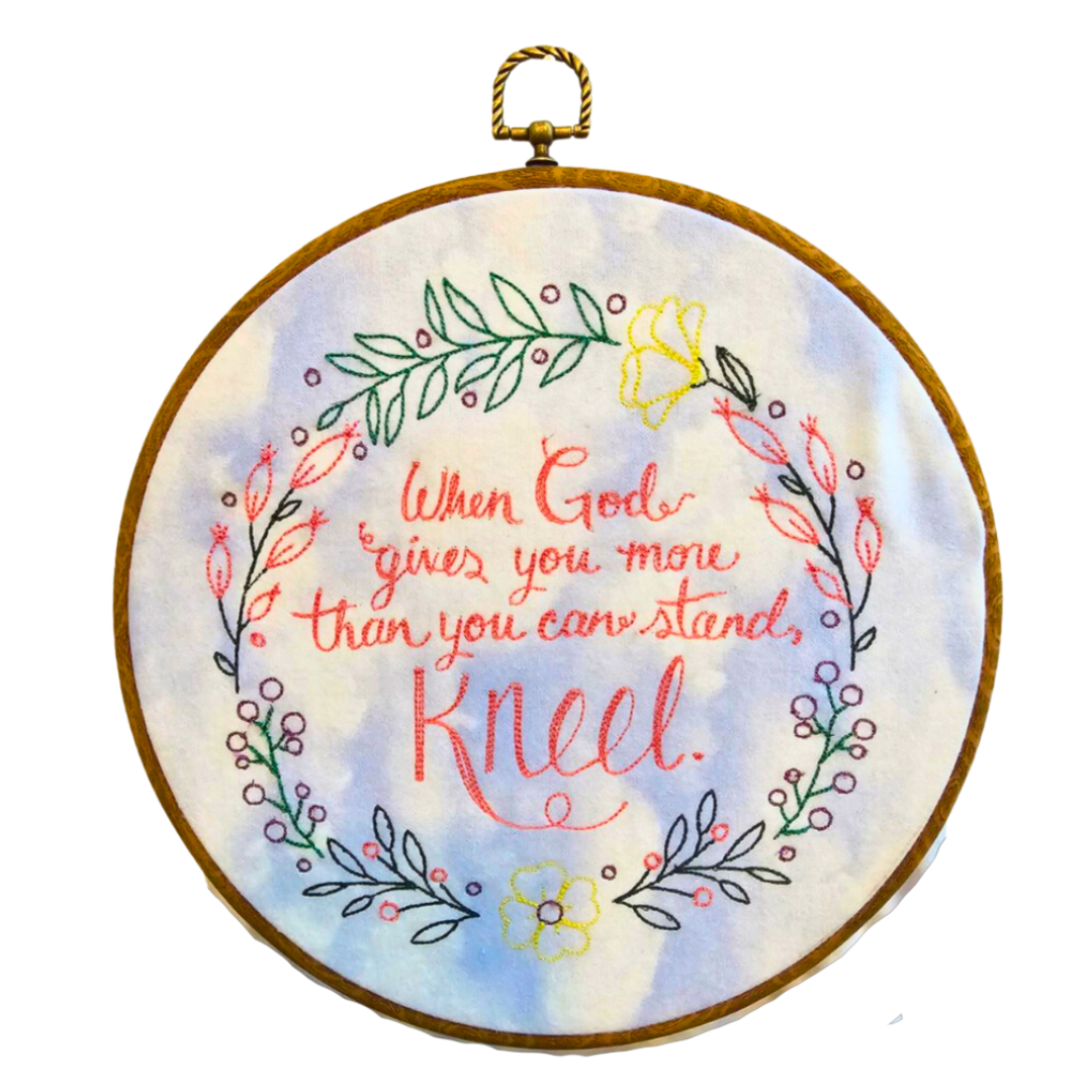 Can't Stand, Kneel Christian Embroidery Wreath Wall Hanging