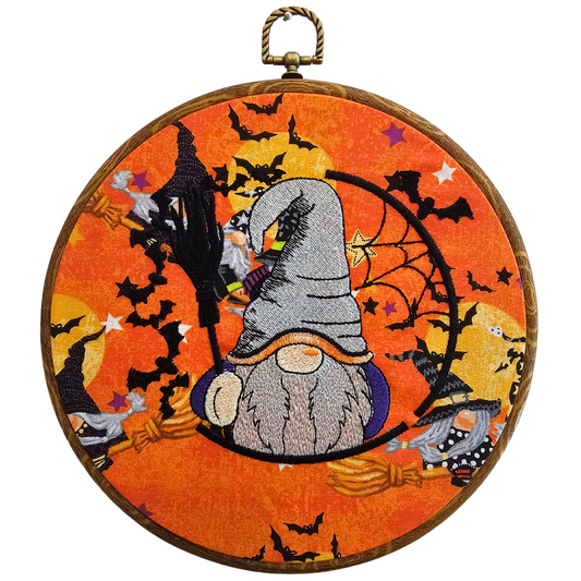 Halloween Gnome Embroidery Wreath Wall Hanging