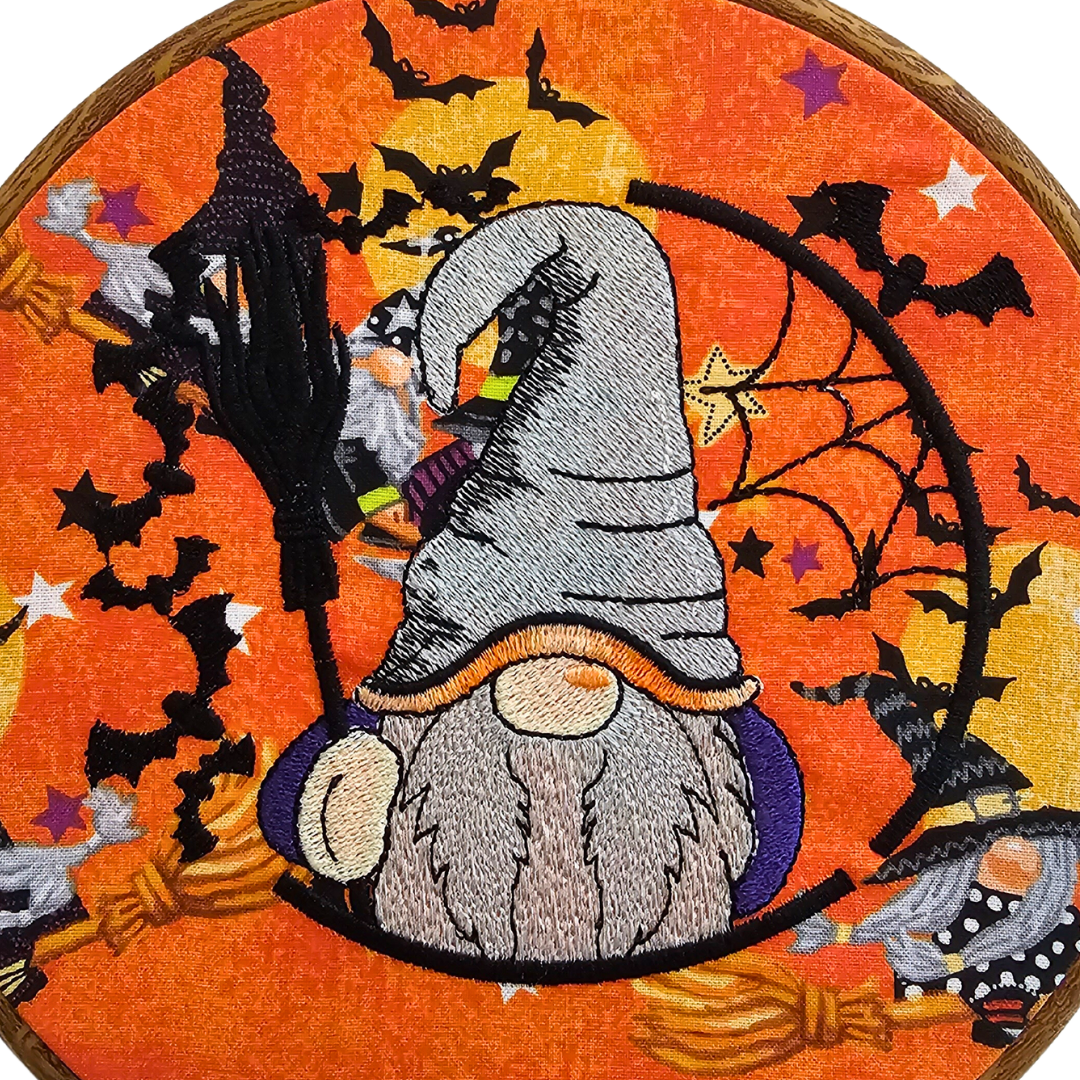 Halloween Gnome Embroidery Wreath Wall Hanging